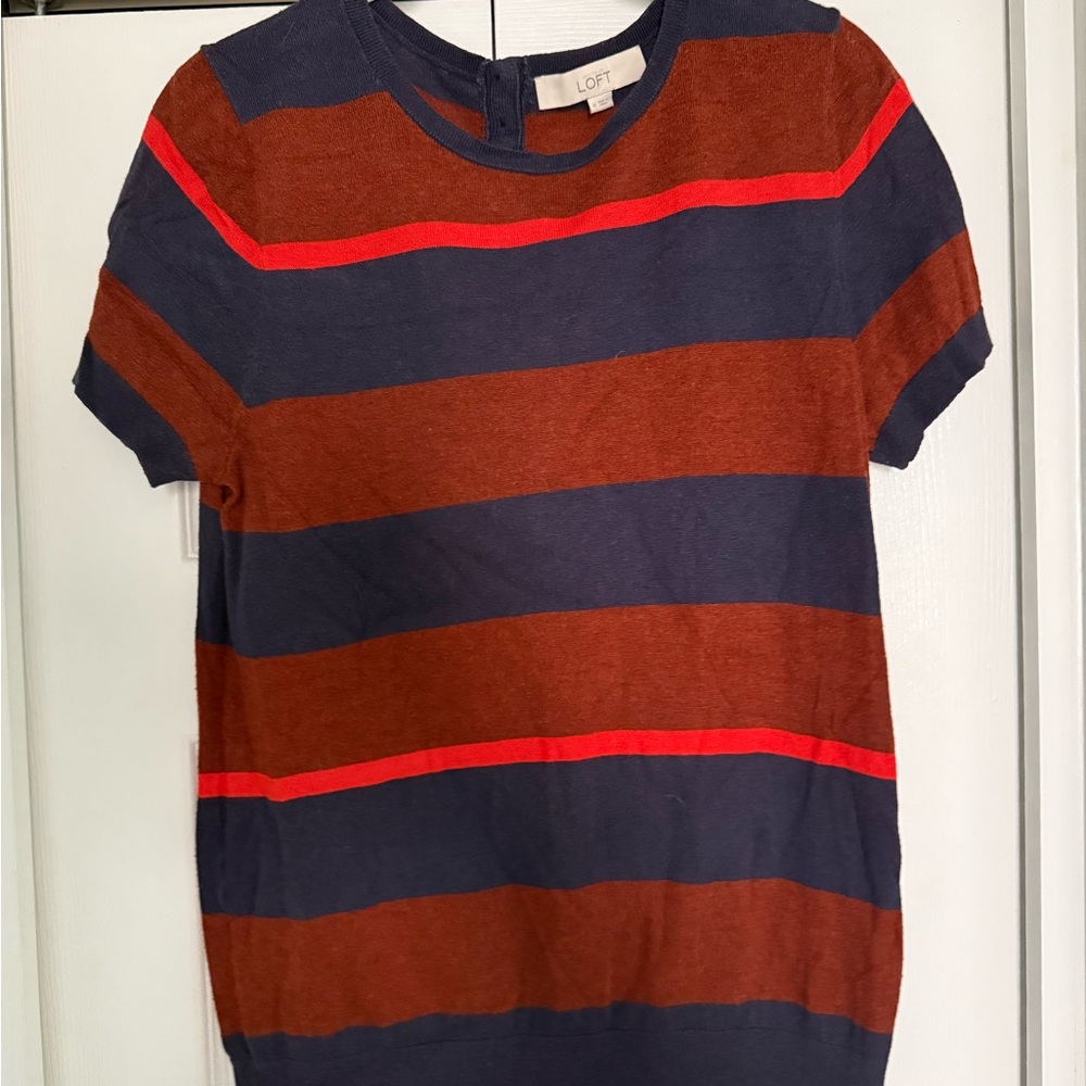 LOFT Navy and Brown Sweater with Red Stripe